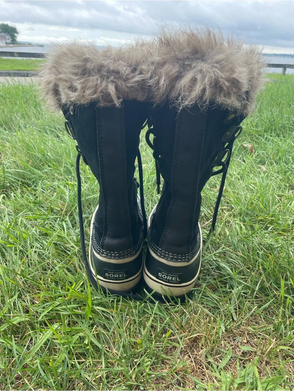 Sorel Black and Tan Women's Winter Rain Boots with Fur Trim